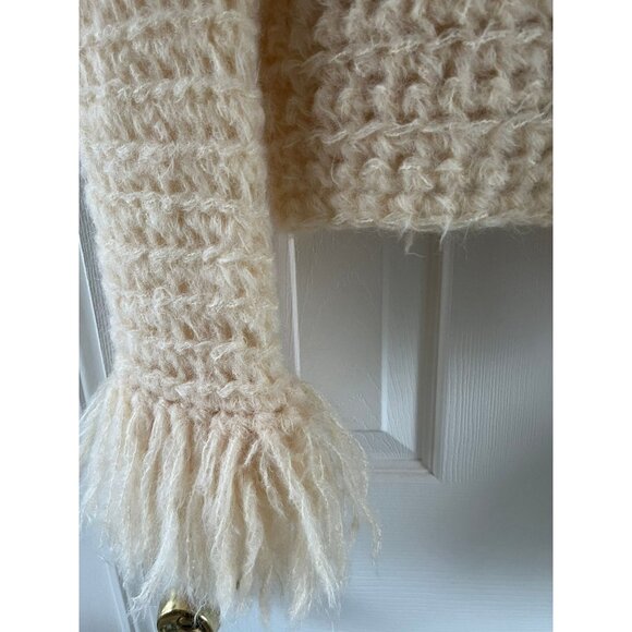 Vintage 1978 Handmade Natural Wool Crocheted Jacket Made In France Fringe XS - Picture 8 of 10